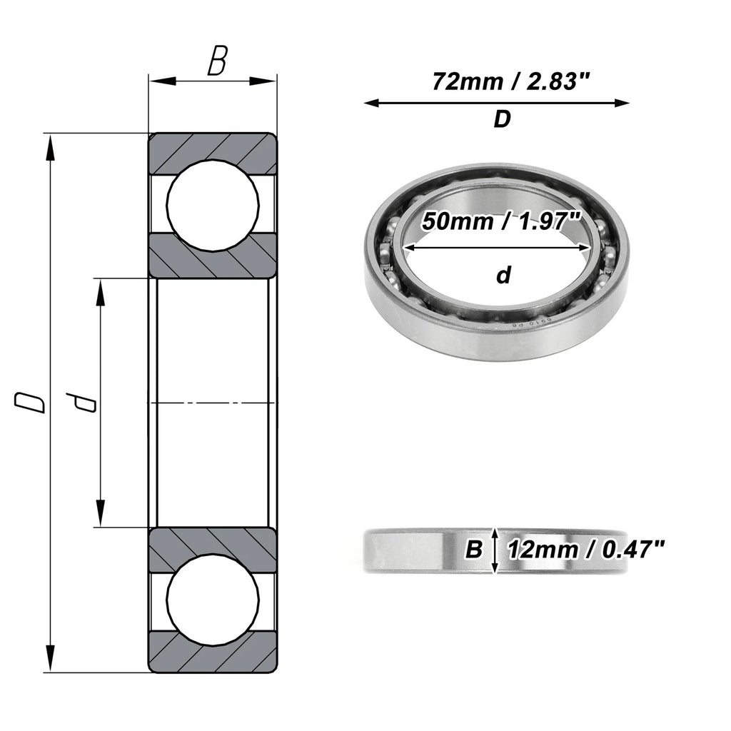 Deep Groove Ball Bearing 50x72x12mm for Scooter Skateboard (1 Pc)
