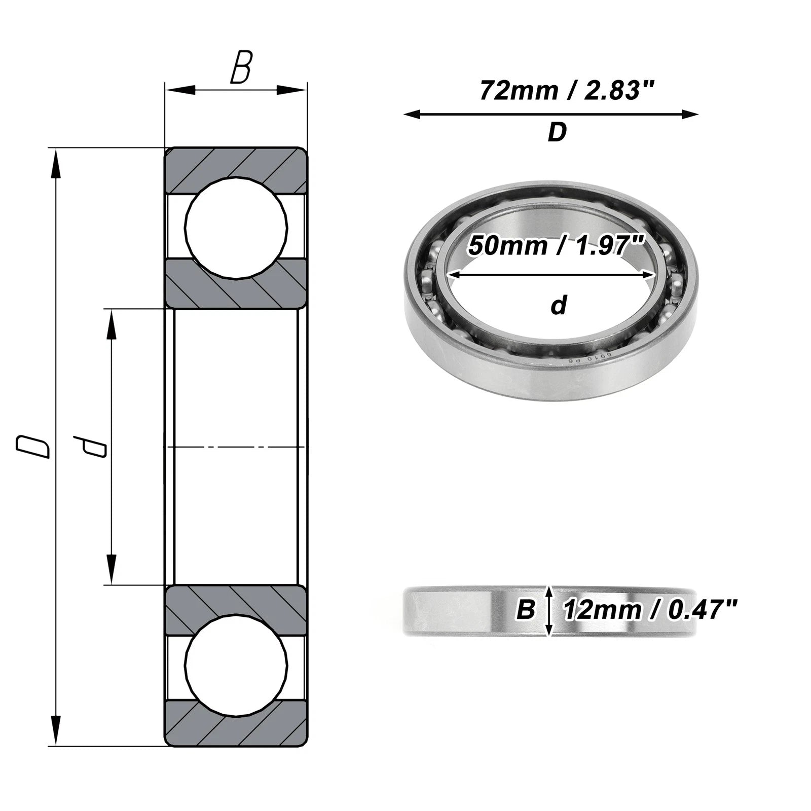 Deep Groove Ball Bearing 50x72x12mm for Scooter Skateboard (1 Pc)