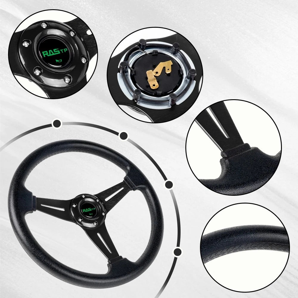 350mm Black Steering Wheel for Yamaha EZGO Club Car (Universal)