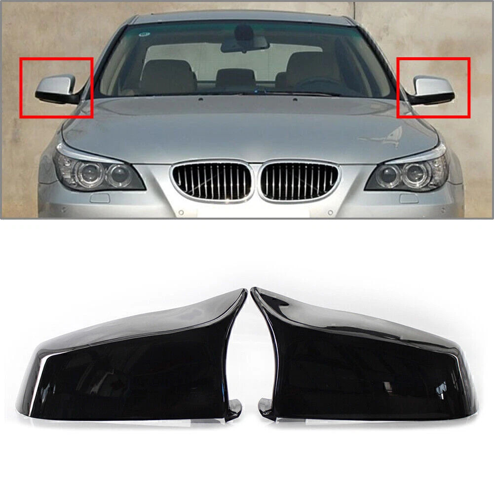 2X Glossy Black Rear View Mirror Cover Trim for BMW 5 Series (E60, F10, F01, F02, E63)