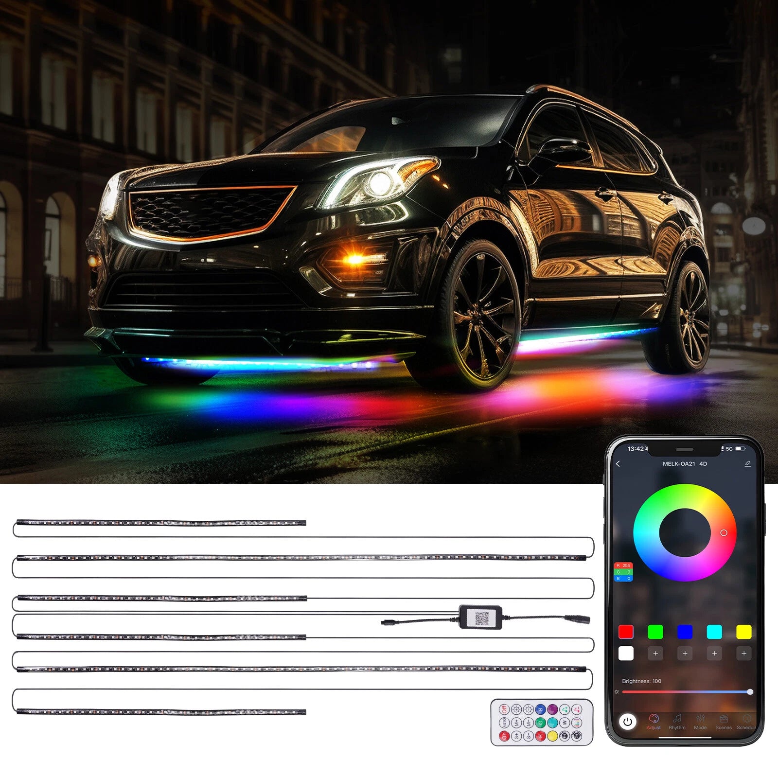 Set of 6 RGB Underglow LED Strip Lights for Car