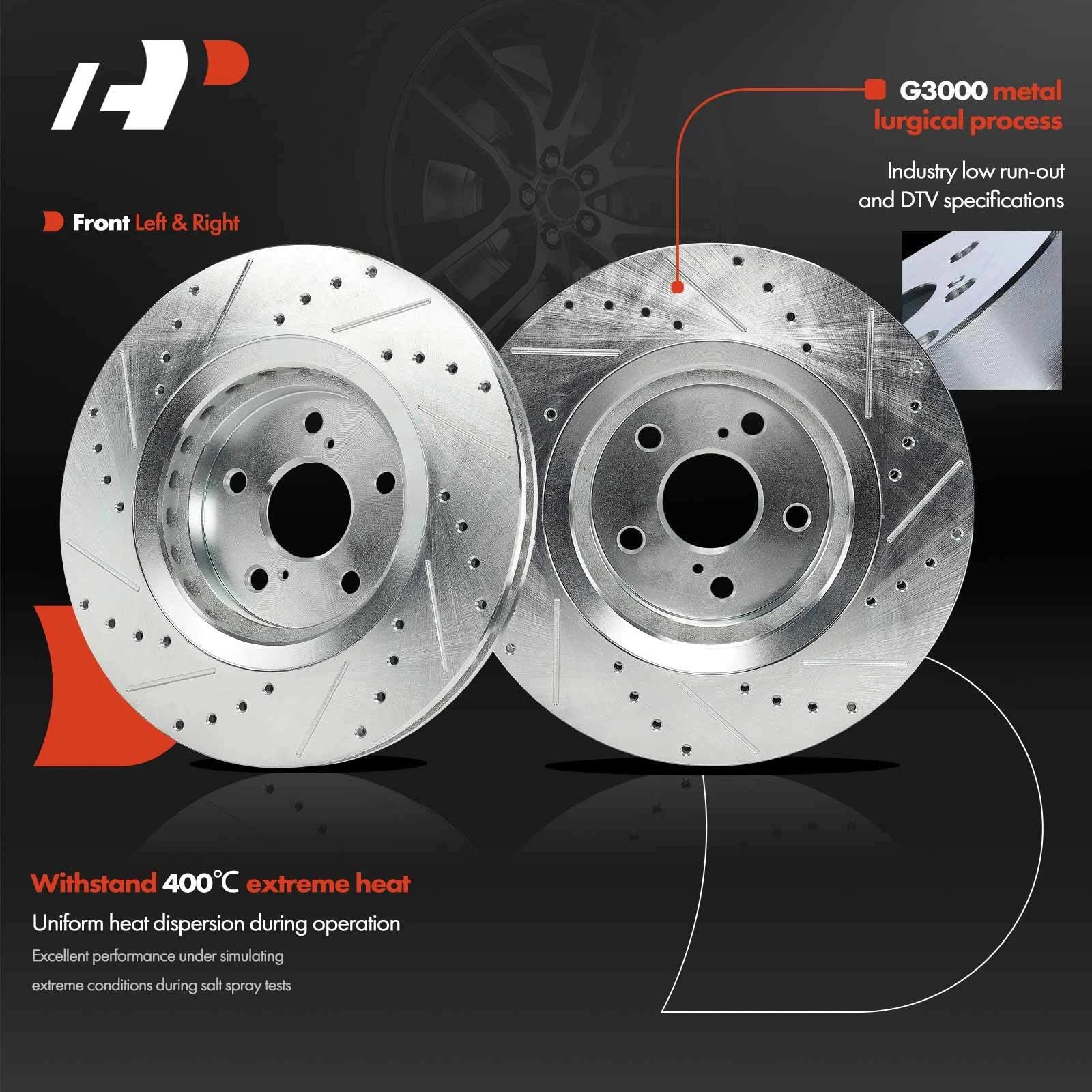 Front Drilled Brake Rotor and Ceramic Pads for Toyota Camry (2018–2020)