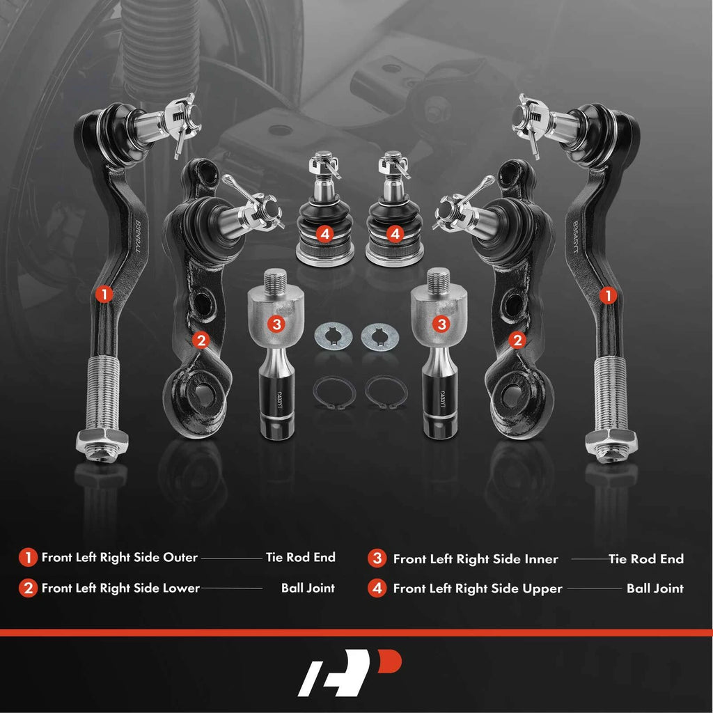 8x Front Inner Outer Ball Joint Tie Rod for Toyota Tacoma (1998–2004) RWD