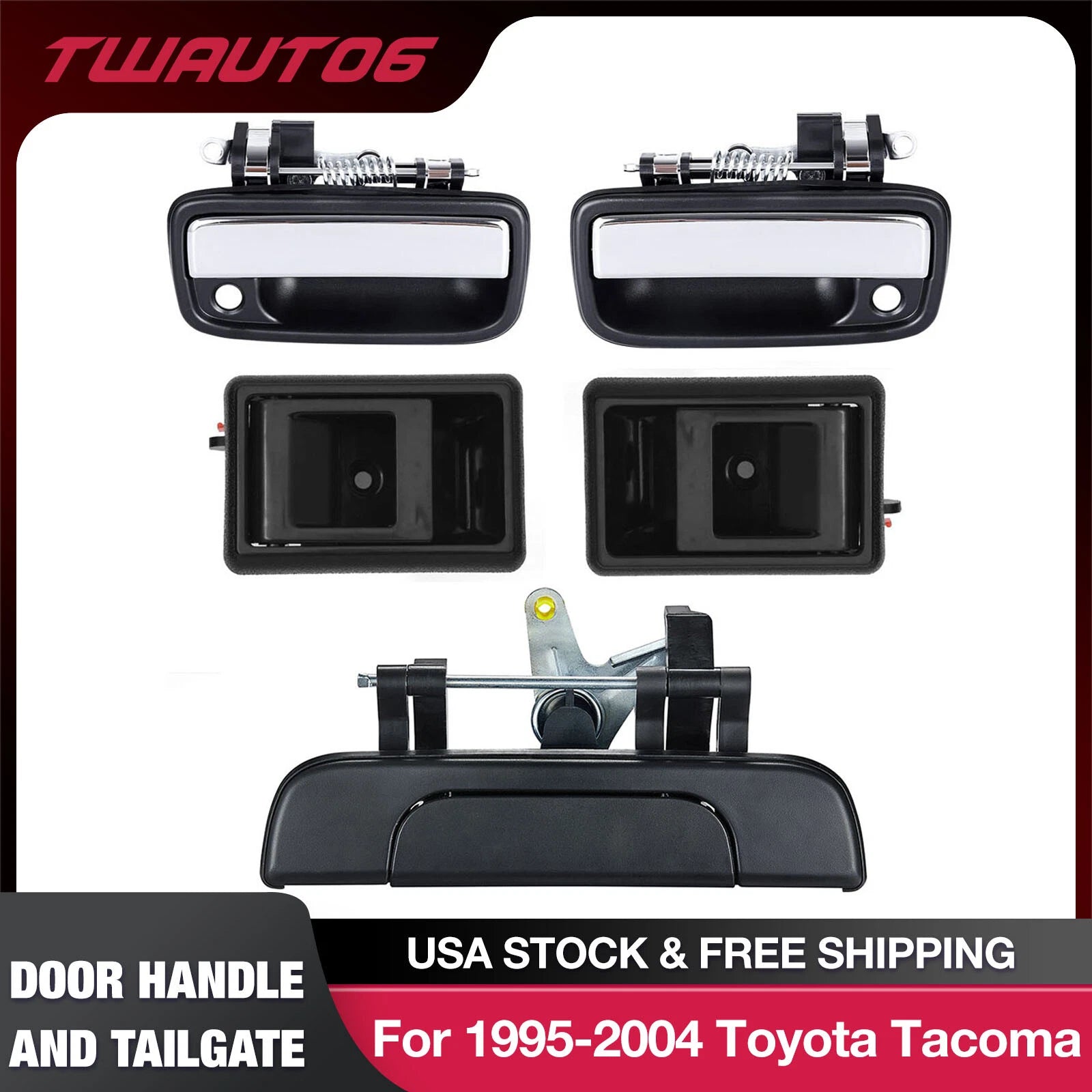 Set of 4 Chrome Outer & Inner Door Handles & Tailgate for Toyota Tacoma (1995–2004)