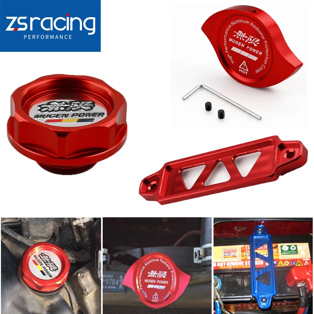 Mugen Oil Filler Cap + Radiator Cap + Battery Tie Down for JDM Vehicles
