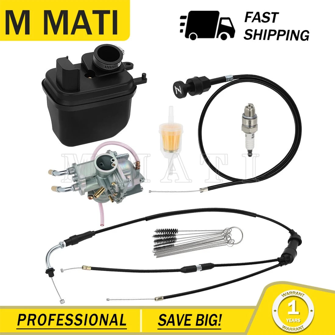Carburetor Kit with Air Filter, Throttle & Choke Cable for Yamaha Y Zinger PW50