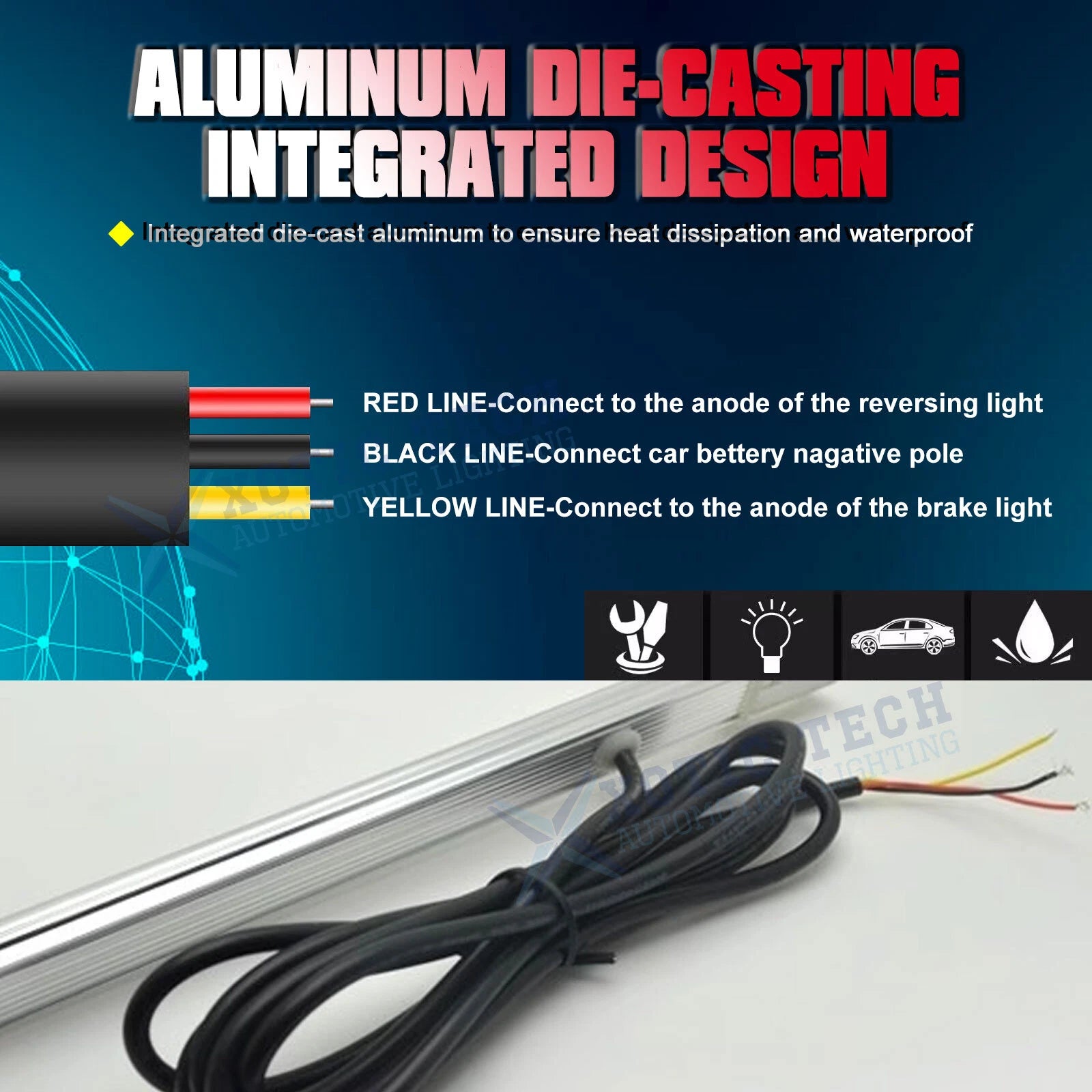 White Red Bolt-On LED License Plate Backup Reverse Brake Light Bar for Car (30-SMD) (2024-2025)