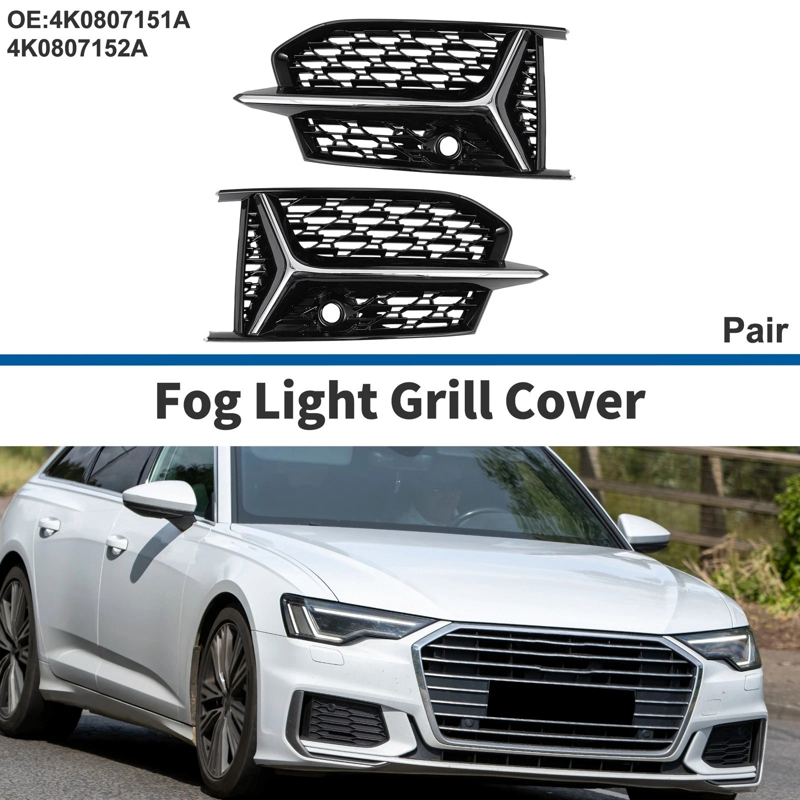 2X Fog Light Grills for Audi A6 (2019–2023) No. 4K0807151A