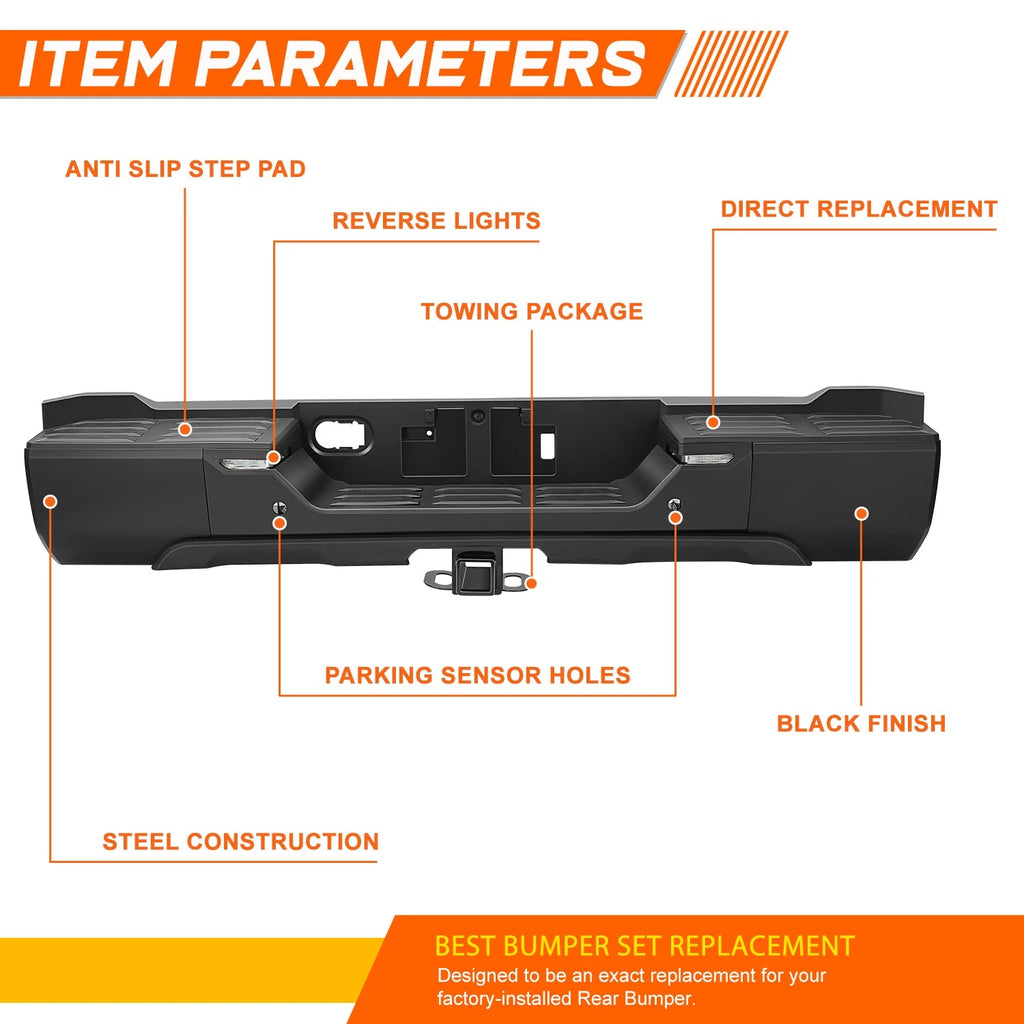 Rear Bumper Assembly for Toyota Tundra (2022–2026) PAS Holes, Towing Pkg, LED