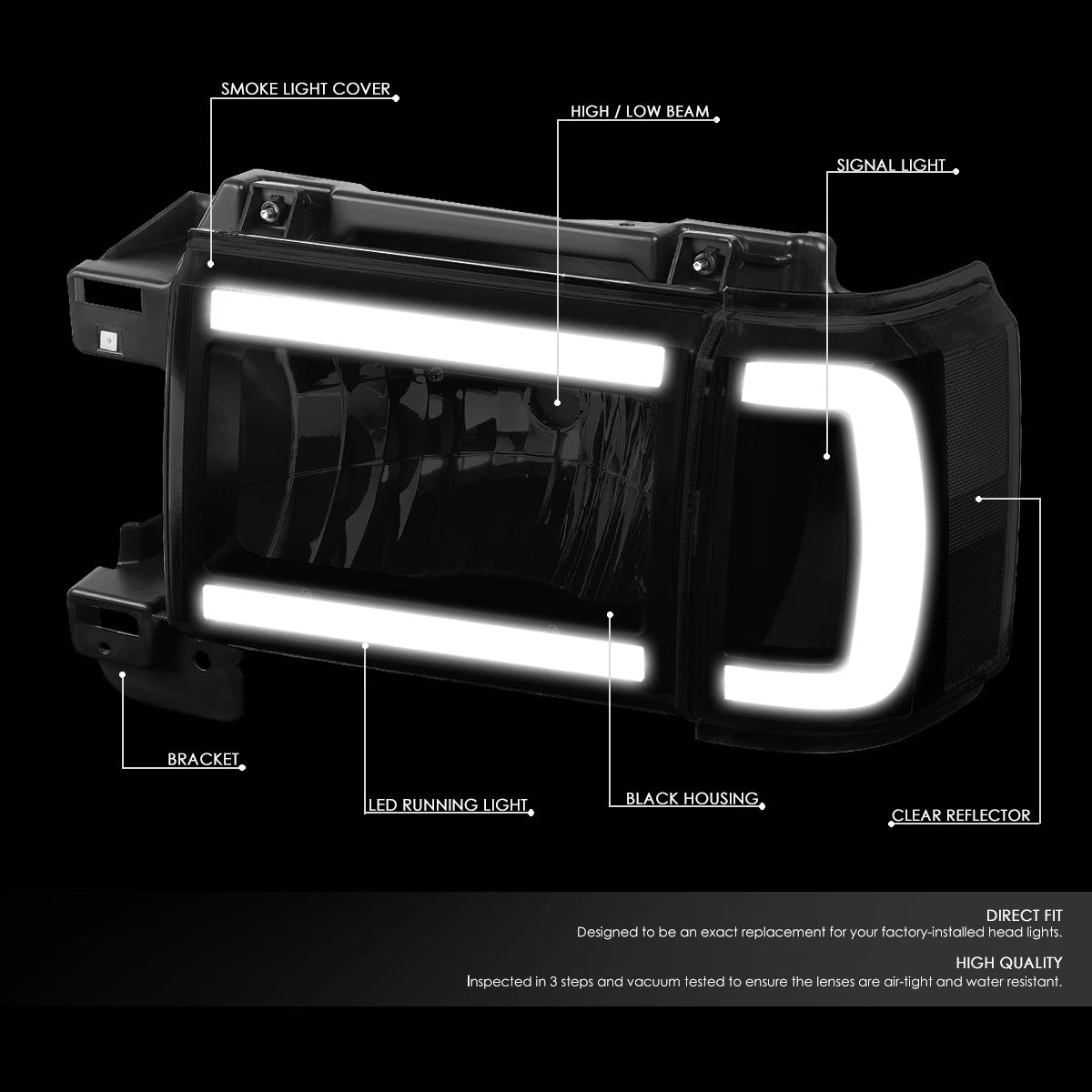 Smoked Housing Clear Corner LED Headlight for F150 Bronco (1987–1991)