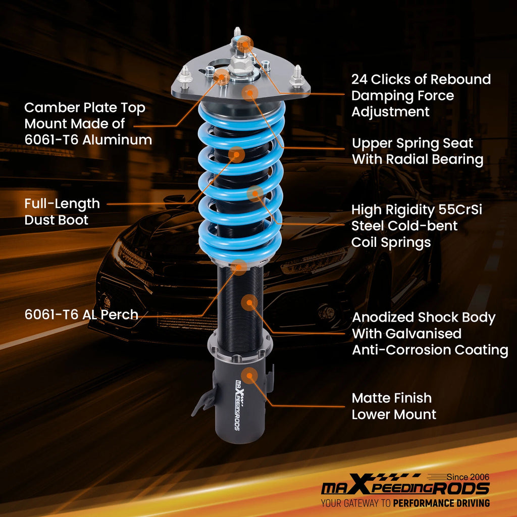 24 Way Adjustable Coilovers Shocks Kit for Subaru Impreza WRX STI (2005–2007)