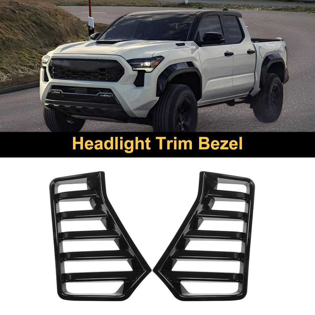 Set of 2 Headlight Trim Bezels for Toyota Tacoma (2024–2026) Glossy Black