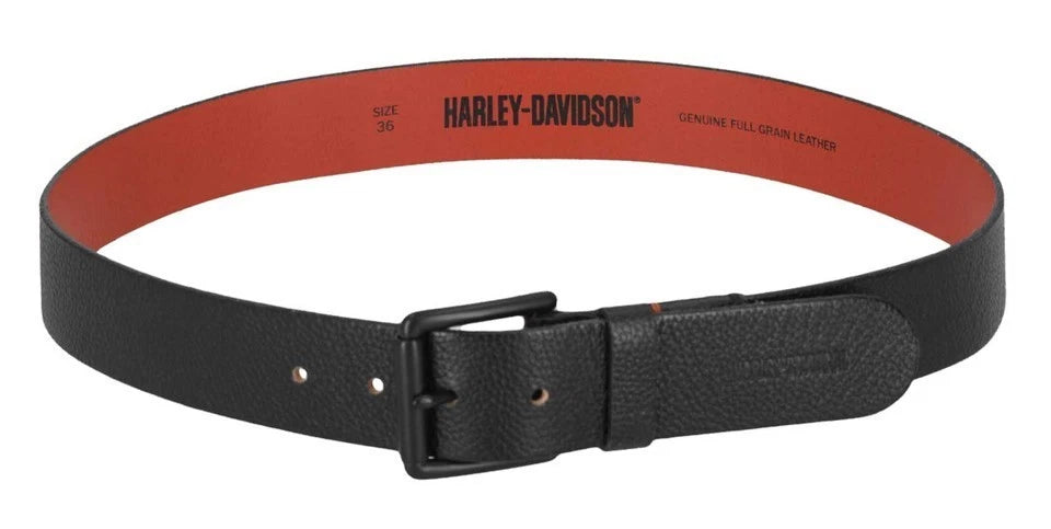 Genuine Leather Roller Buckle Belt for Harley-Davidson (Men's, Matte Black)