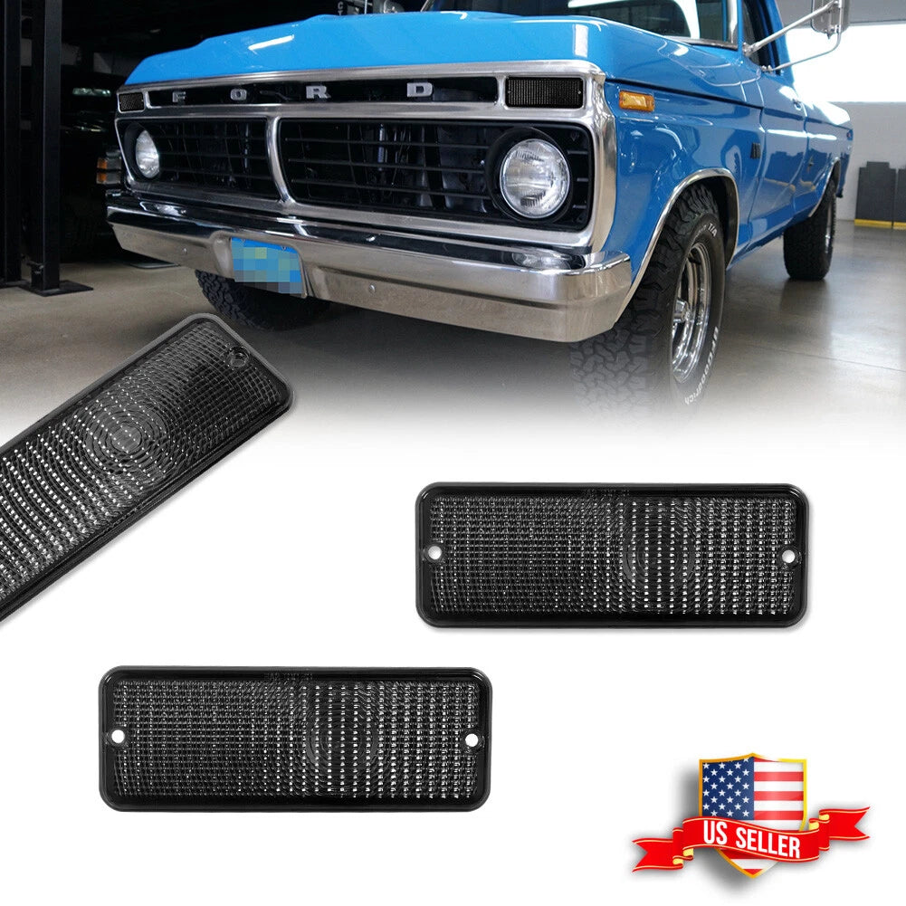 2X Smoked Front Parking Turn Signal Light Lenses for Ford F-100 (1974–1977)