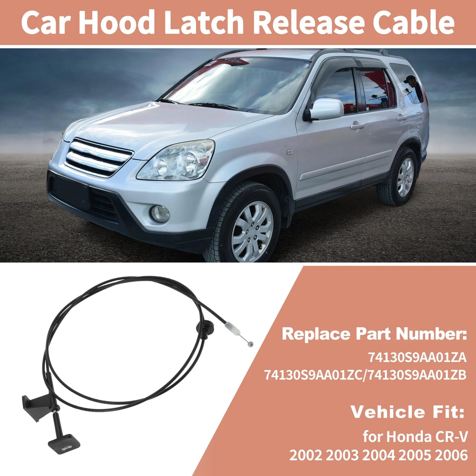Hood Latch Release Cable w/ Handle for Honda CR-V (2002–2006) No. 74130S9AA01ZA