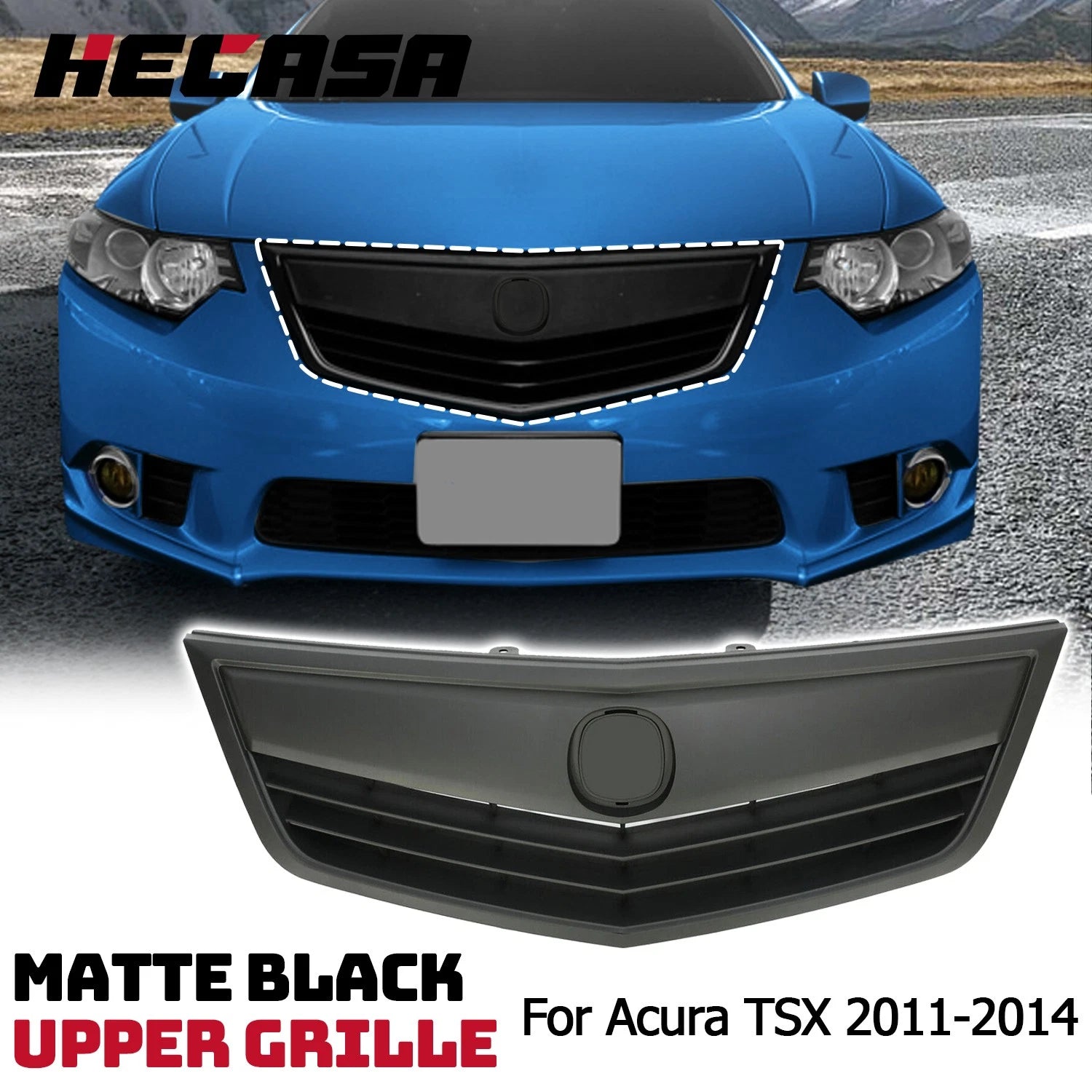 Front Bumper Upper Mesh Grille Trim for Acura TSX (2011–2014) Matte Black