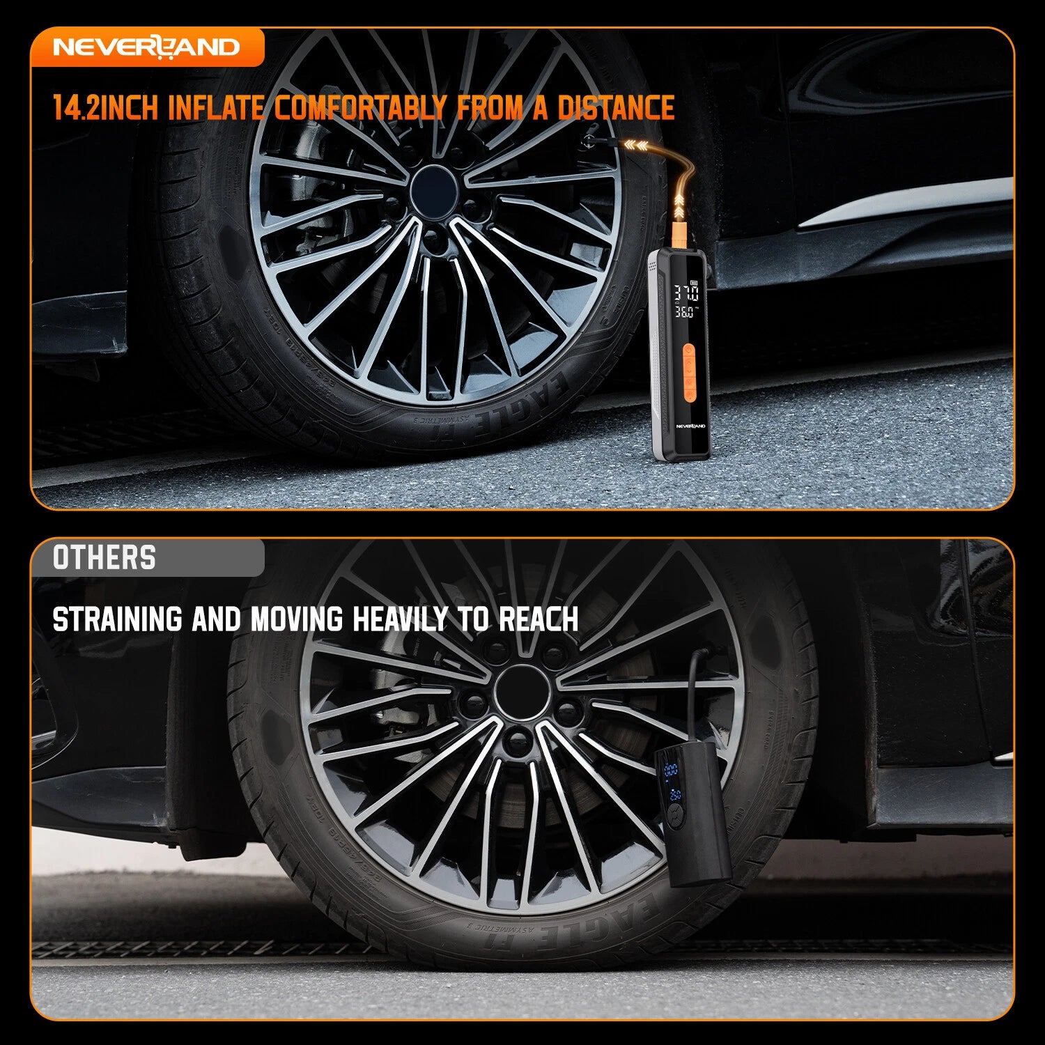 Cordless Tire Inflator for Neverland (3~150PSI, 20000mAh)