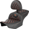 SADDLEMEN RoadSofa Seat with Backrest for Motorcycle (Carbon Fiber, Lattice Stitch)