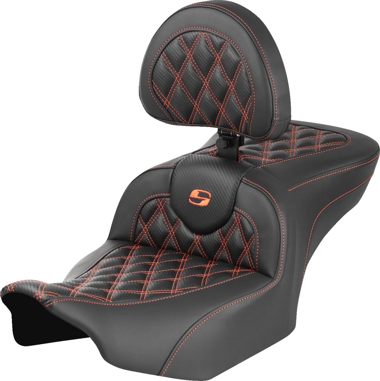 SADDLEMEN RoadSofa Seat with Backrest for Motorcycle (Carbon Fiber, Lattice Stitch)