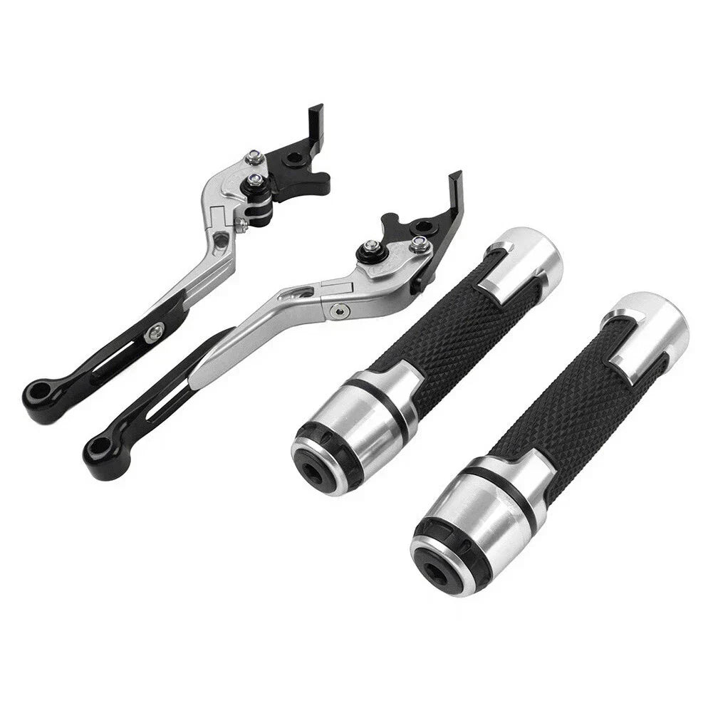 Silver Extendable Brake Clutch Levers & Handlebar Grips for Kawasaki ZX6RR
