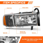 RGB Light Bar Chrome/Amber Headlights for Dodge Ram 1500 2500 3500 (1994–2002)