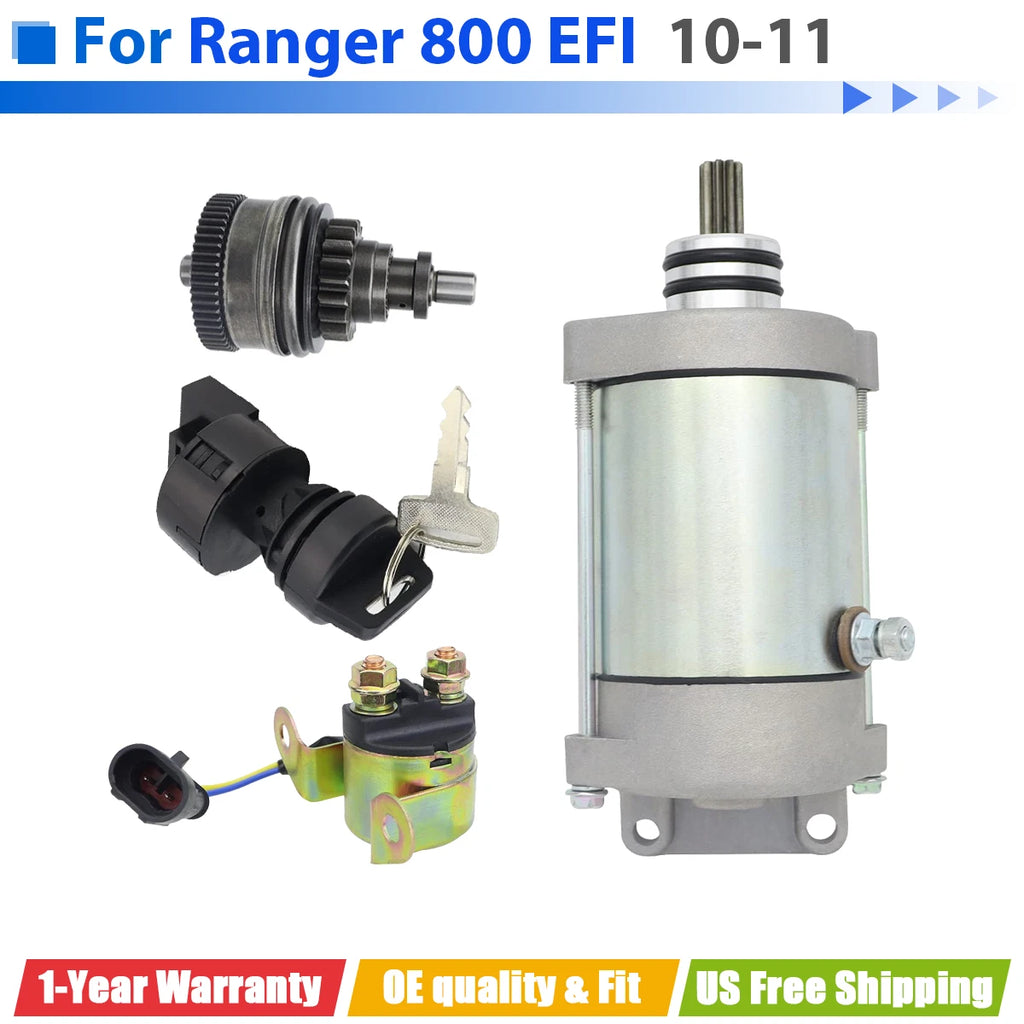 Starter for Polaris Ranger 800 6X6 EFI (2010–2011) W/Bendix, Relay, Key Switch