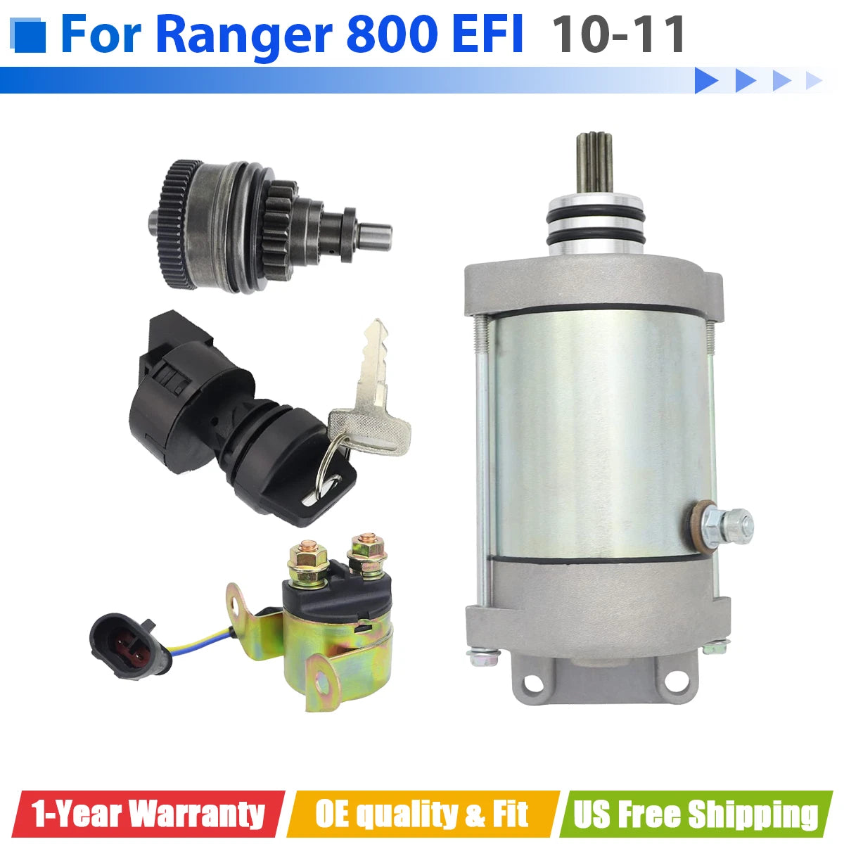 Starter for Polaris Ranger 800 6X6 EFI (2010–2011) W/Bendix, Relay, Key Switch