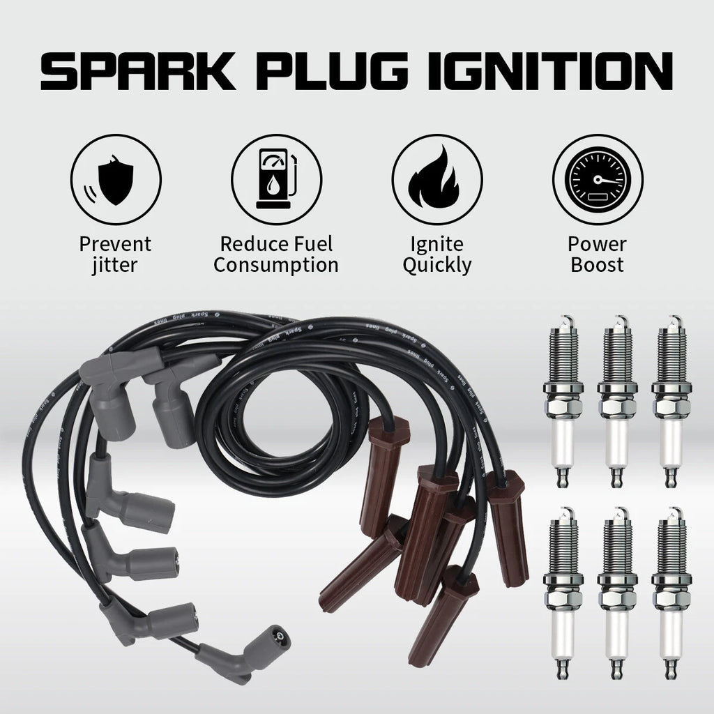 6X Spark Plug + 6X Wire for Chevy Buick GMC Pontiac Saturn (3.4–4.3) UF434