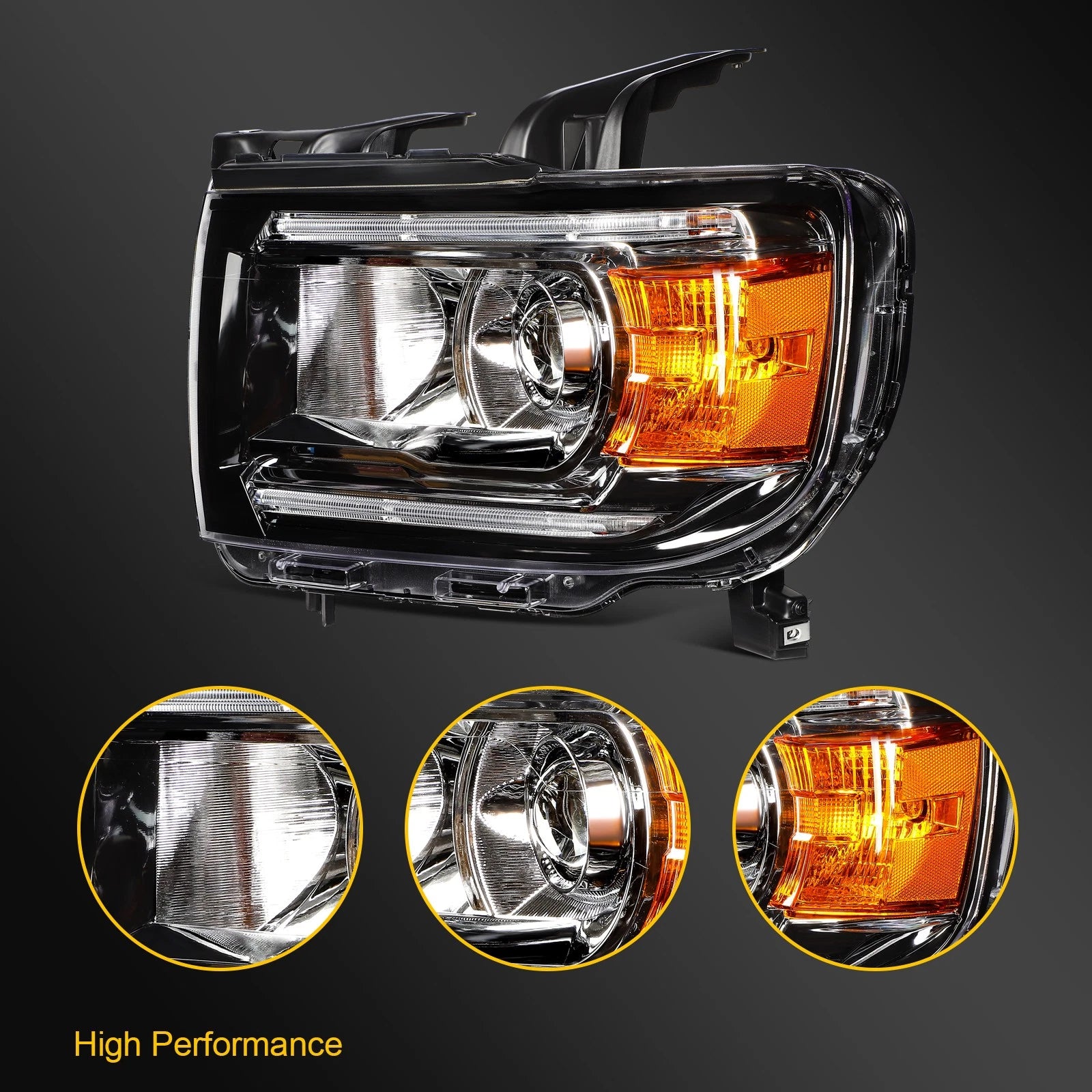 Left Driver Headlight with Bulbs for GMC Canyon (2015–2022) Black Housing