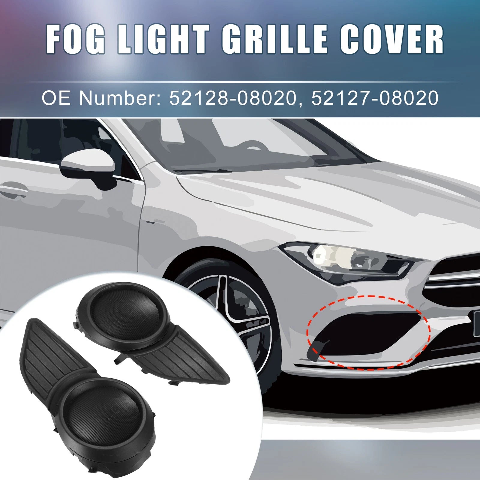 Pair Fog Light Grille Covers for Toyota Sienna (2011–2020) 52128-08020 52127-08020