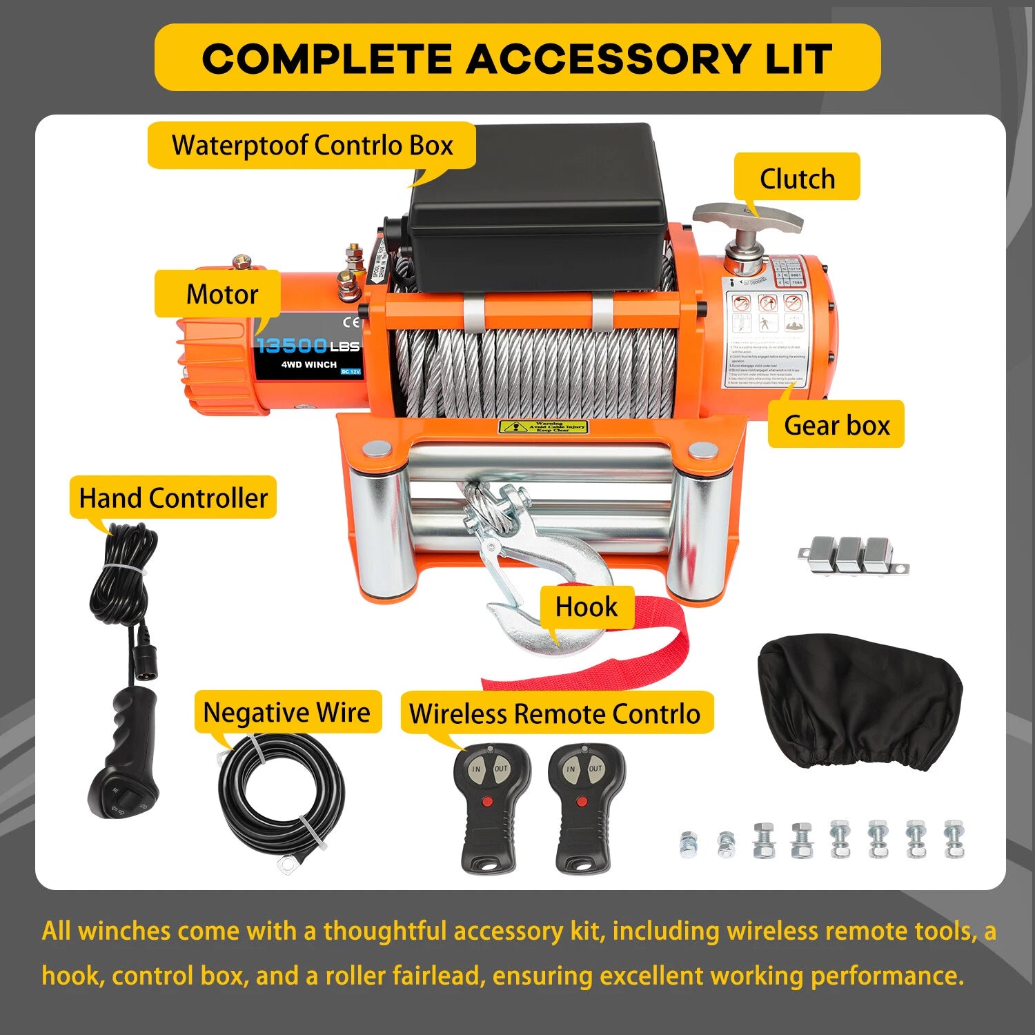 12V Electric Recovery Winch 13500LBS for Trailer Truck SUV