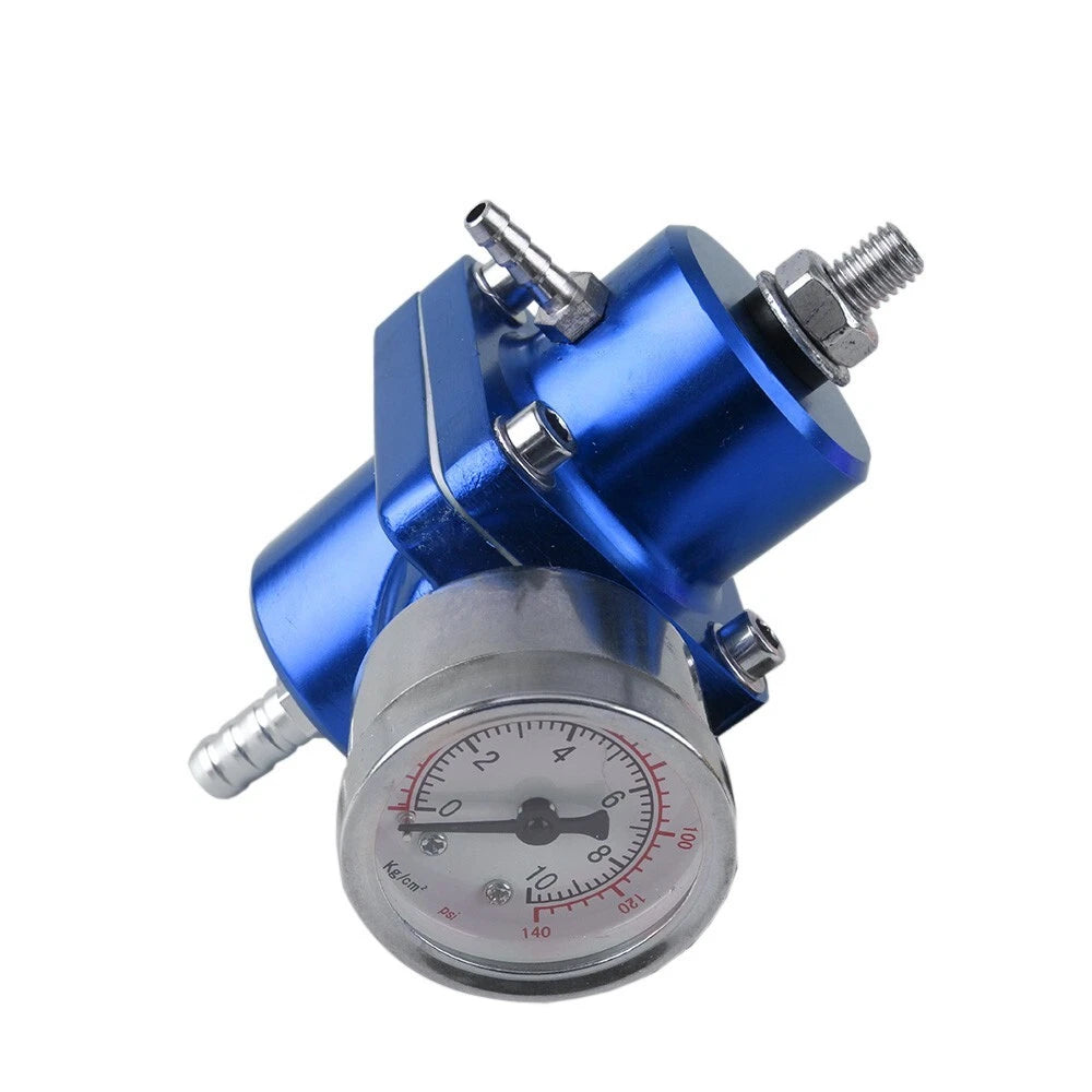 Adjustable Fuel Pressure Regulator for Blue Aluminum with Oil Gauge Fitting