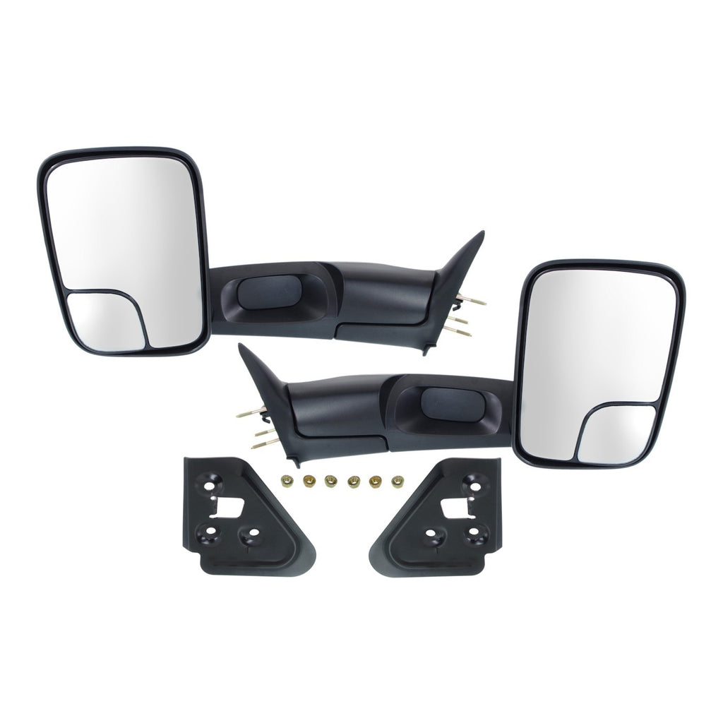 Manual Mirror Set of 2 for Dodge Ram 1500 (1994–2001) Towing Folding Black