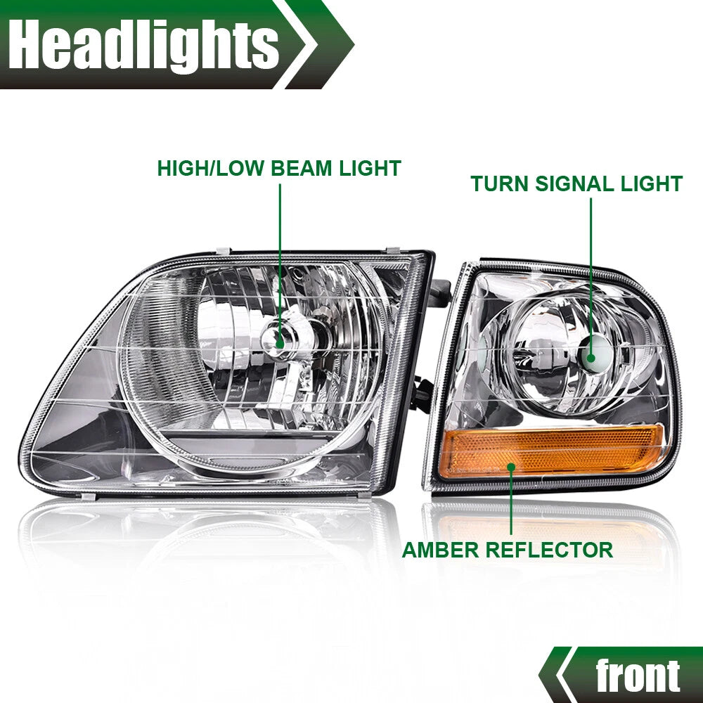 Pair Headlights & Parking Corner Lights for Ford F150/Expedition (1997–2003)