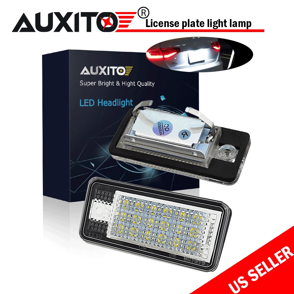 2X White CANBUS LED License Plate Light for Audi A4 S4 (2005–2008)