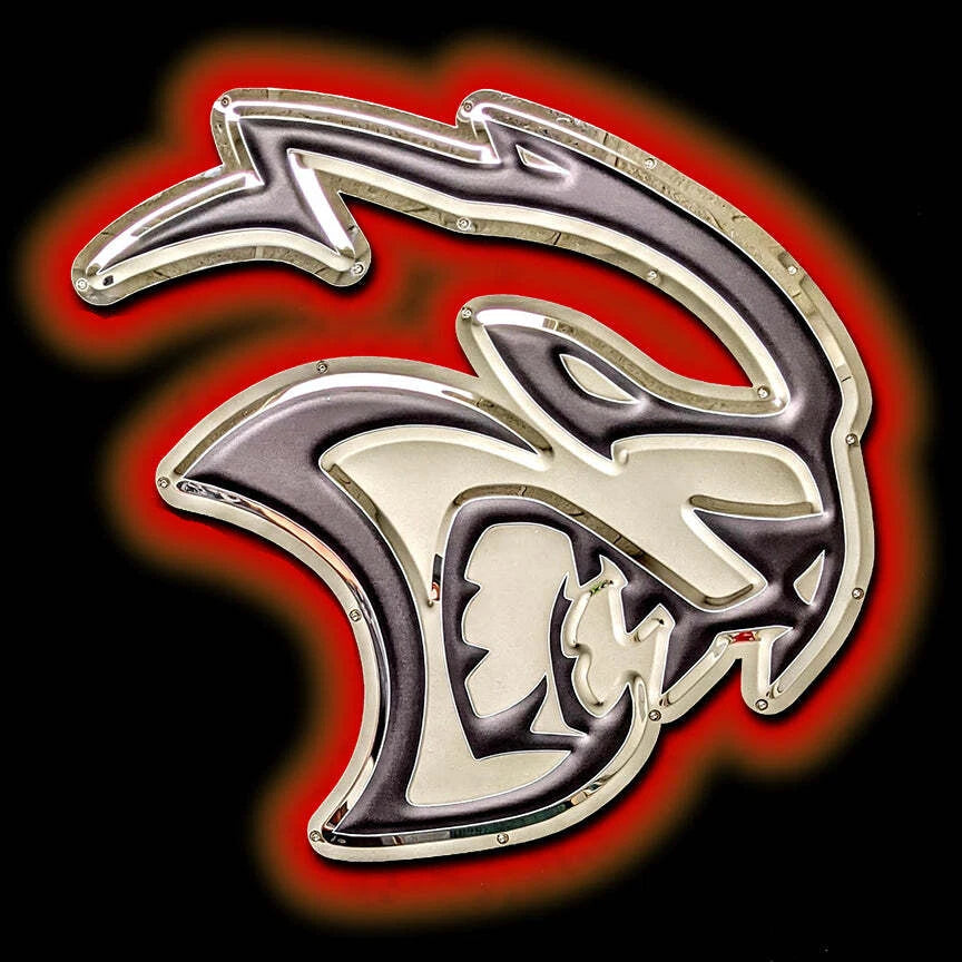 3D Metal Sign Licensed Emblem With Red LEDs for Dodge Hellcat (2015–2023)