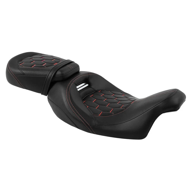Black Driver Passenger Seat Red Stitching for Harley Touring CVO (2009–2023)