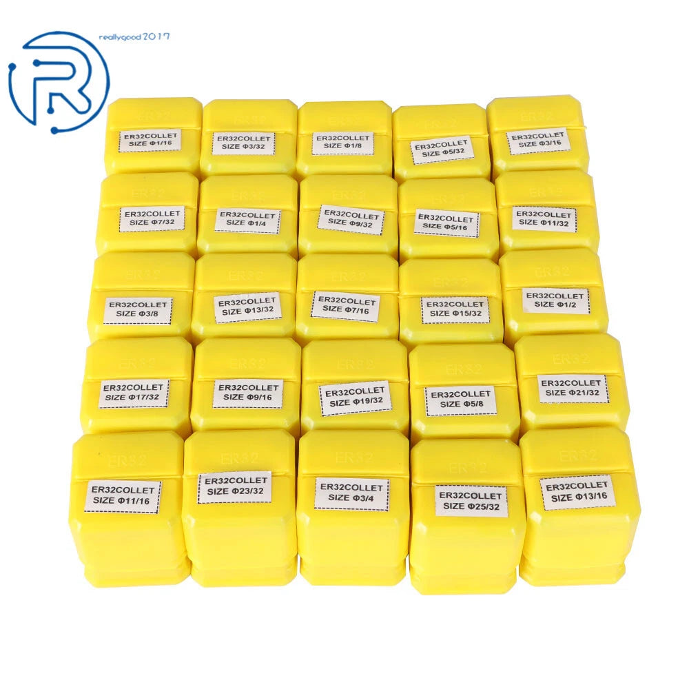 25 Pack ER32 Collet Set for Collet Chuck (1/16" - 3/4")