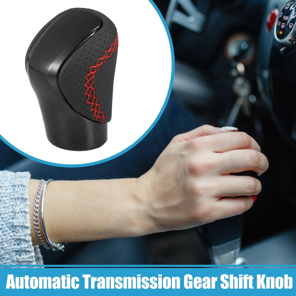 Gear Shift Knob for Lexus - Black Faux Leather with Red Thread