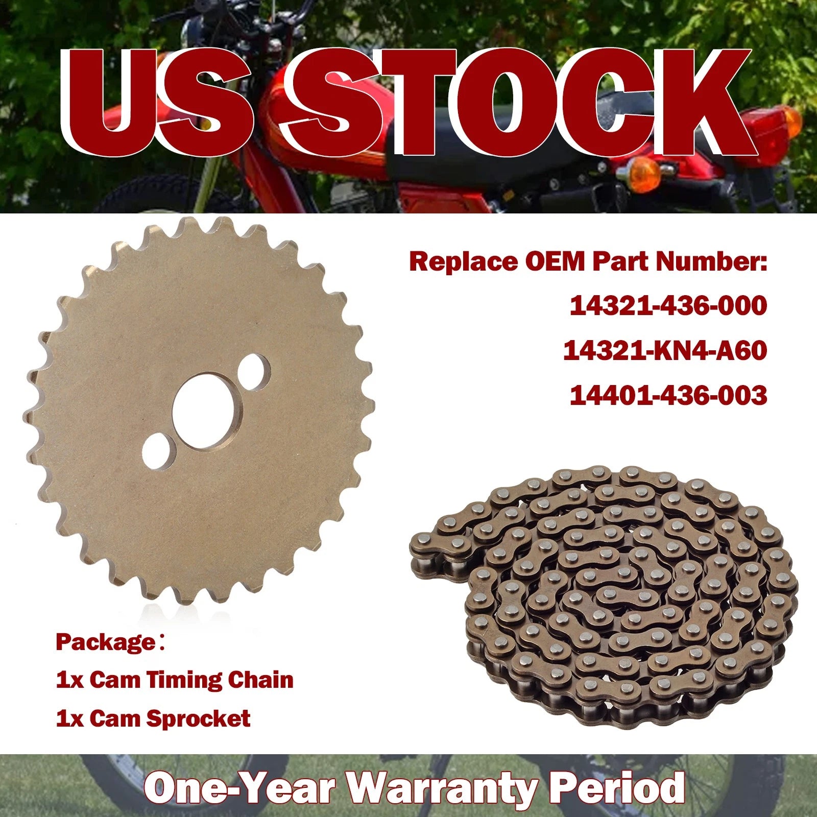 Camshaft Sprocket 30T & Timing Chain 90L for Honda CRF100F (2004–2013)