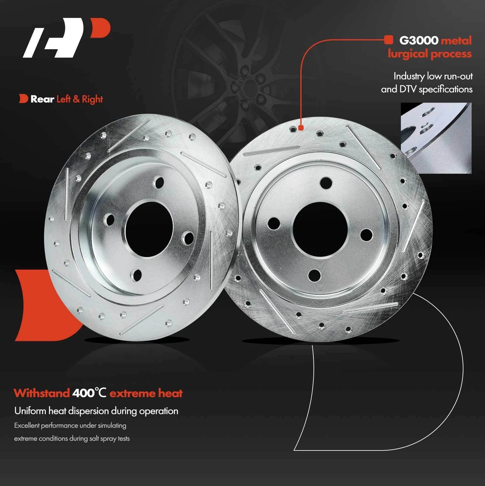 Rear Drilled Brake Rotors for Ford Focus (2001–2007) Fiesta (2014–2019)