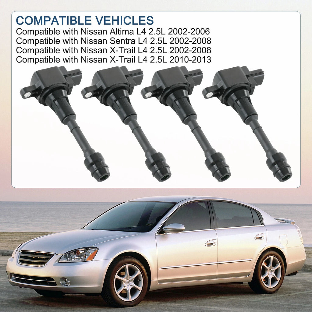 Set of 4 Ignition Coils for Nissan Altima X-Trail Sentra (2002–2013)