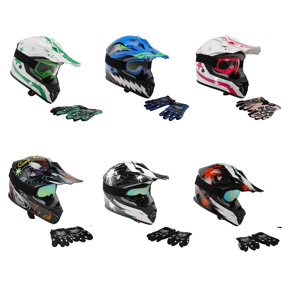 Youth Motocross Full Face Helmet Set for Kids Off Road Dirt Bike (DOT)