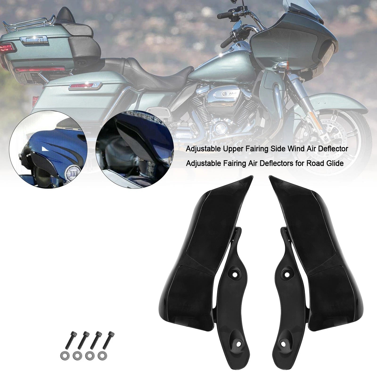 Adjustable Upper Fairing Side Wind Deflector for Harley Road Glide (2015–2020) Black