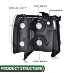 Headlight for Chevy Silverado 1500 2500HD 3500HD (2007–2014) Left Driver Side