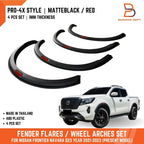 3" Matte Black Red Fender Flares for Nissan Navara D23 (2021-2023)