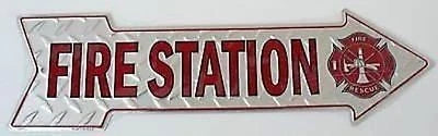 Firefighter Rescue Arrow Sign for Fire Station (Diamond Plate)