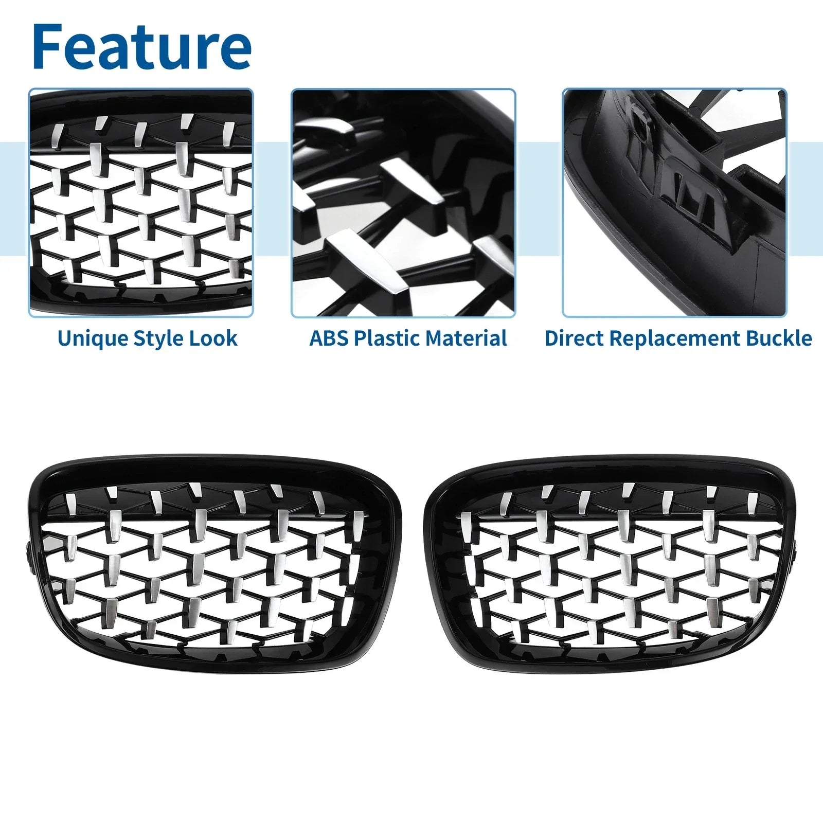 Front Upper Bumper Grille Grill for BMW 1 Series Half Chrome Silver Tone