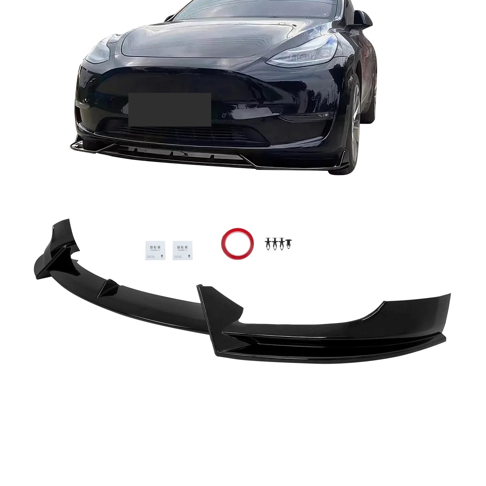 Front Bumper Lip Splitter Spoiler for Tesla Model Y (2020–2024) Glossy Black