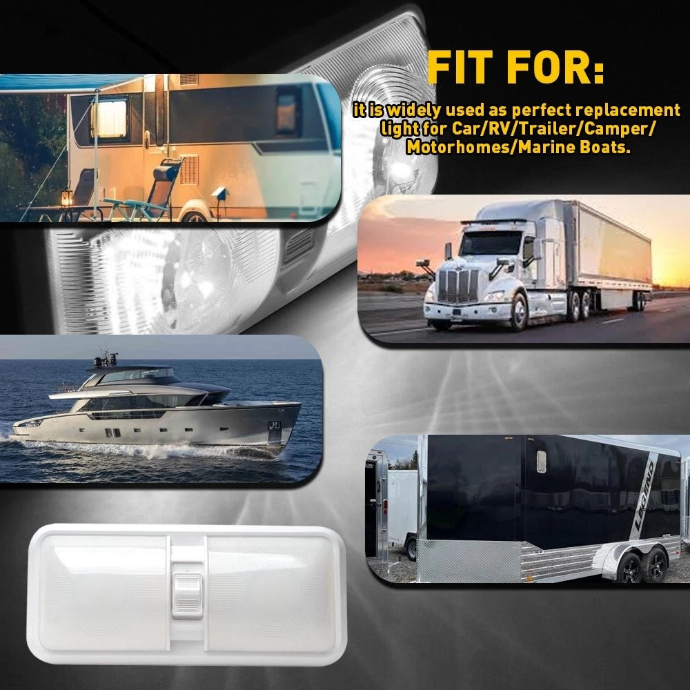 12V LED Ceiling Light for RV Trailer Camper (Double Dome)